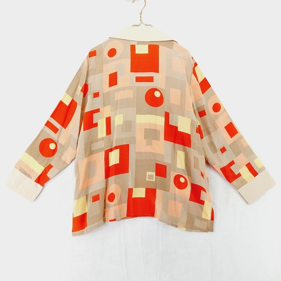 Jerry Lewis Silk Geometric Buttons Long Sleeve Collared Blouse P3510 - Picture 4 of 6